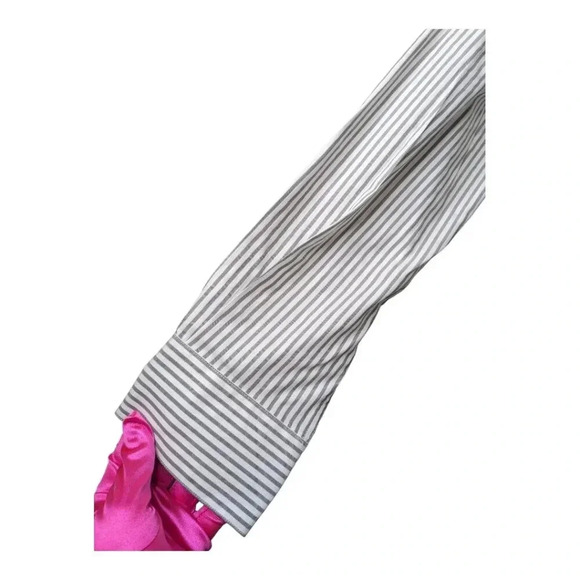 Hörst Mens Button Up White Grey Striped European Fabric Dress Shirt Size 15.5 - Picture 6 of 12